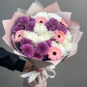 Букет "Настроение" из хризантем и гербер в Зарайске