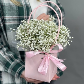Композиция в сумочке из гипсофил в Зарайске