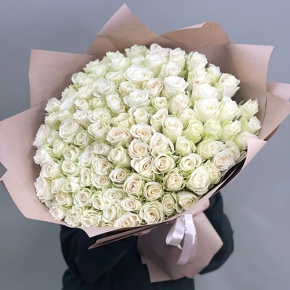 Букет 101 белая роза кения (50 см) в Зарайске