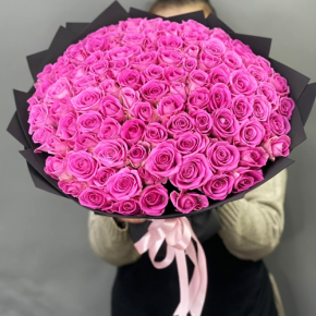 Букет 101 розовой розы Кения (40 см) в Зарайске