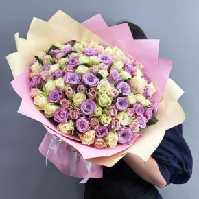 Букет из 101 розы пастельный микс и роз Меритим (40 см) в Зарайске