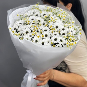 Букет "Понарошку" из хризантем сантини и ромашек в Зарайске