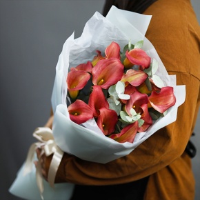 Букет из 17 нежных калл с эвкалиптом в Зарайске