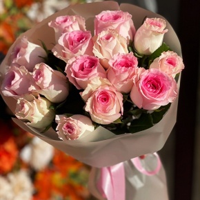 Букет из 15 розовых роз Кения (40 см) в Зарайске