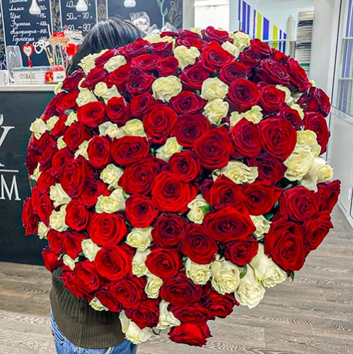 Букет 151 роза красный и белый микс (60 см) в Зарайске